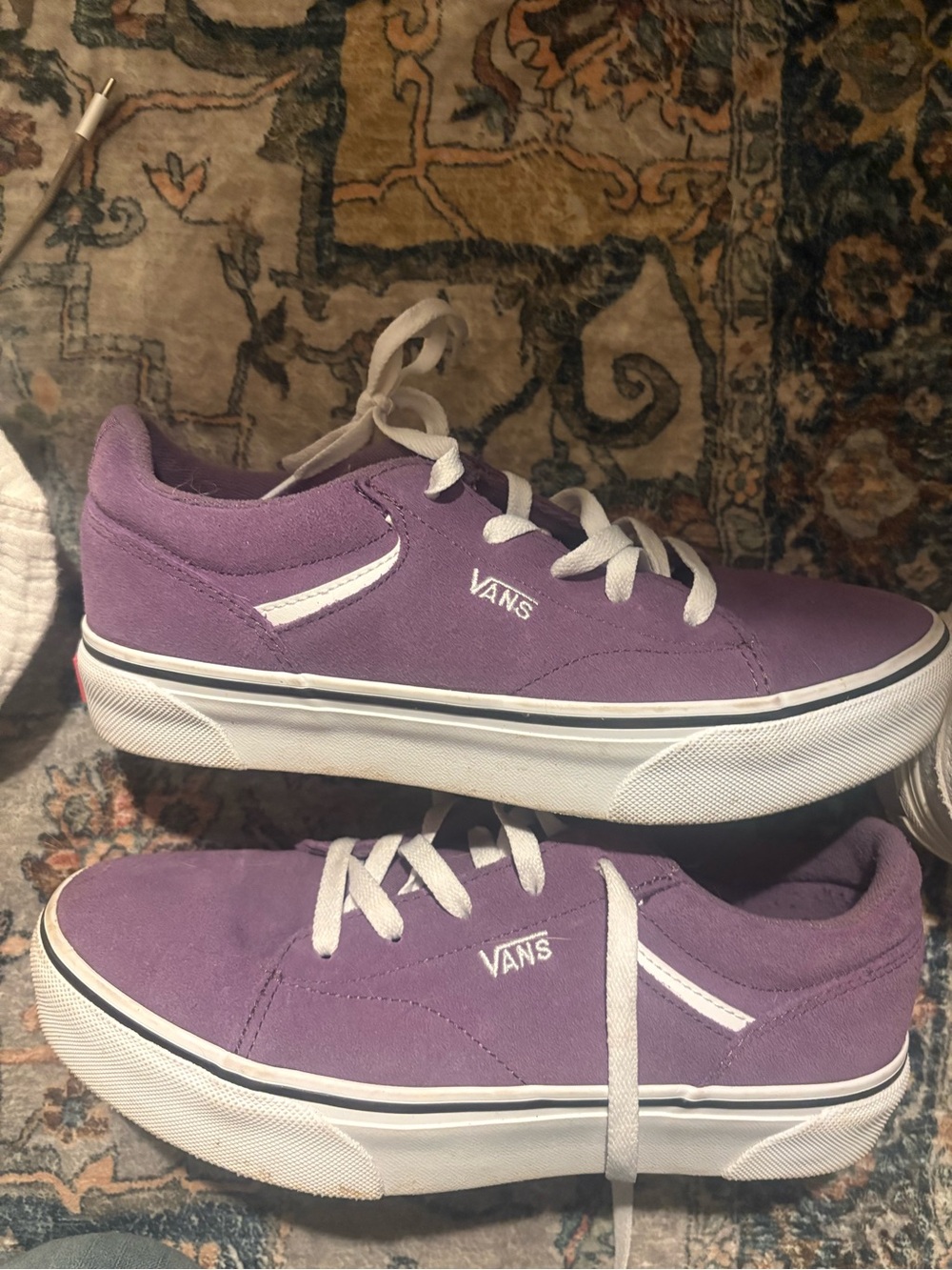 Vans Purple Suede Low-Top Skate Sneakers with White Accents